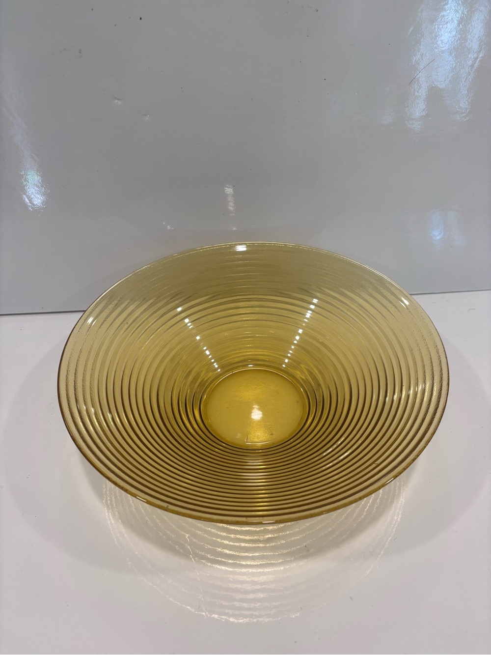 Vintage Depression Era Amber Ribbed Glass Bowl 9”